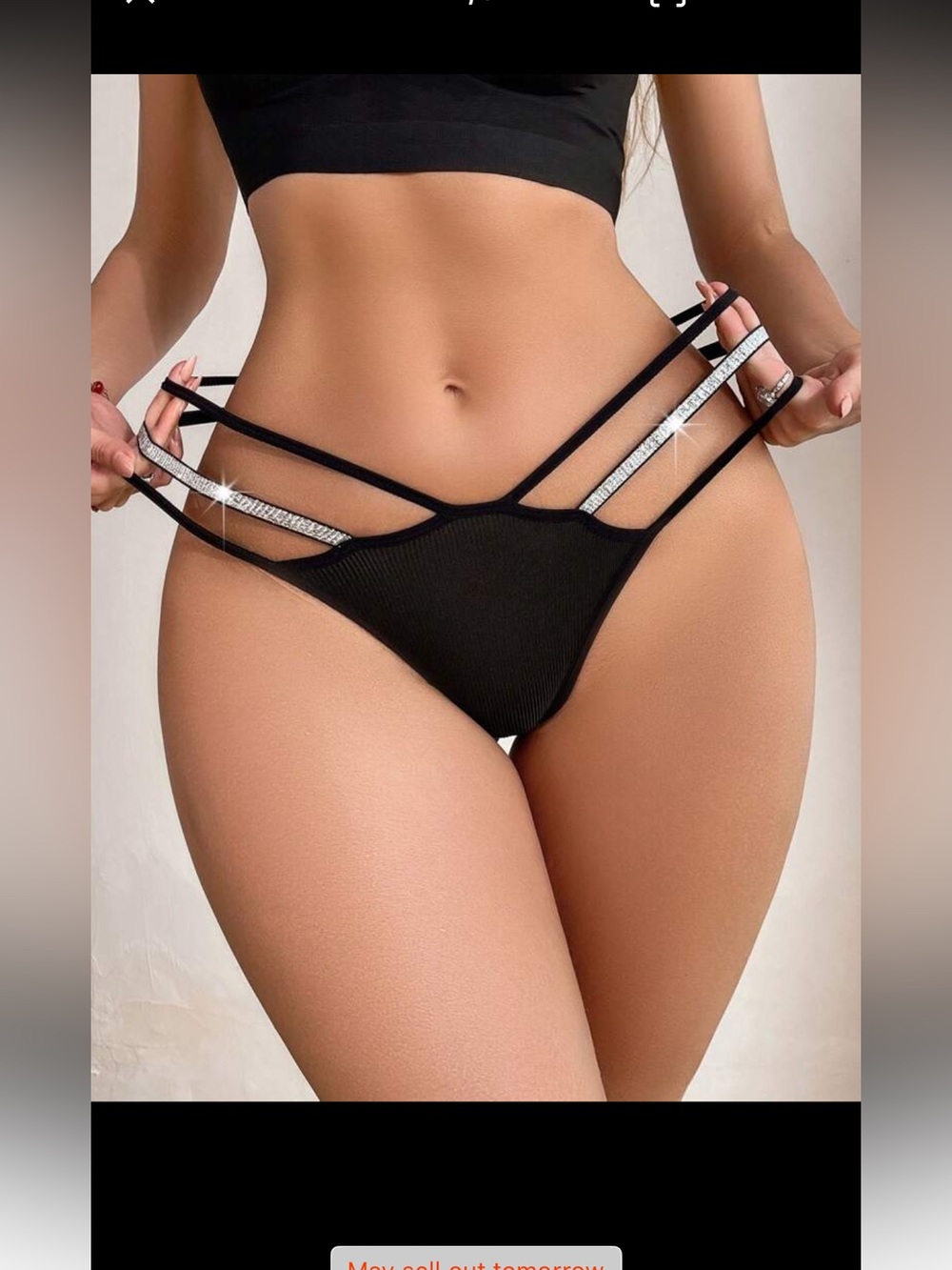 Women’s Rhinestone Hollow Out Triangle Underwear Size Large